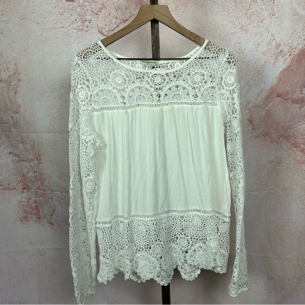 VIVID IMPORTERS boho romantic crochet top size L cottagecore feminine shirt. - Picture 2 of 5